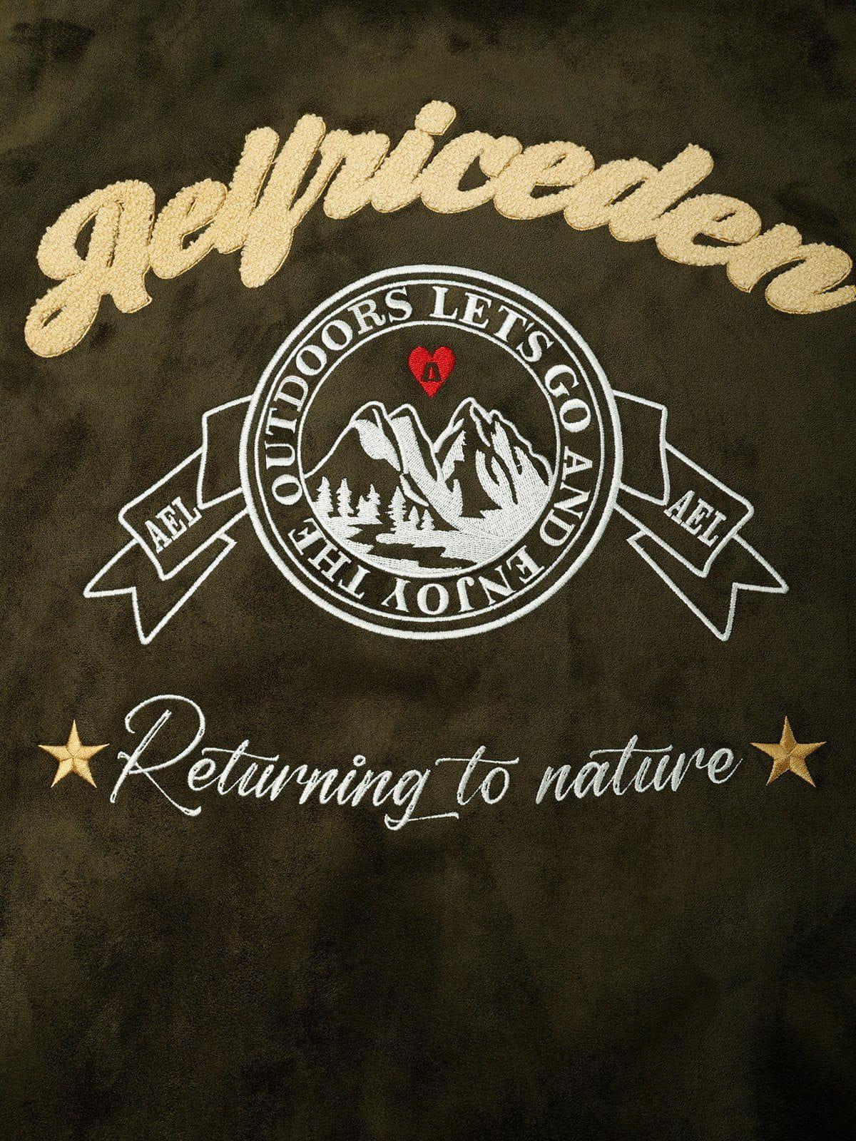 Aelfric Eden Color Block Embroidery Suede Varsity Jacket Product Image