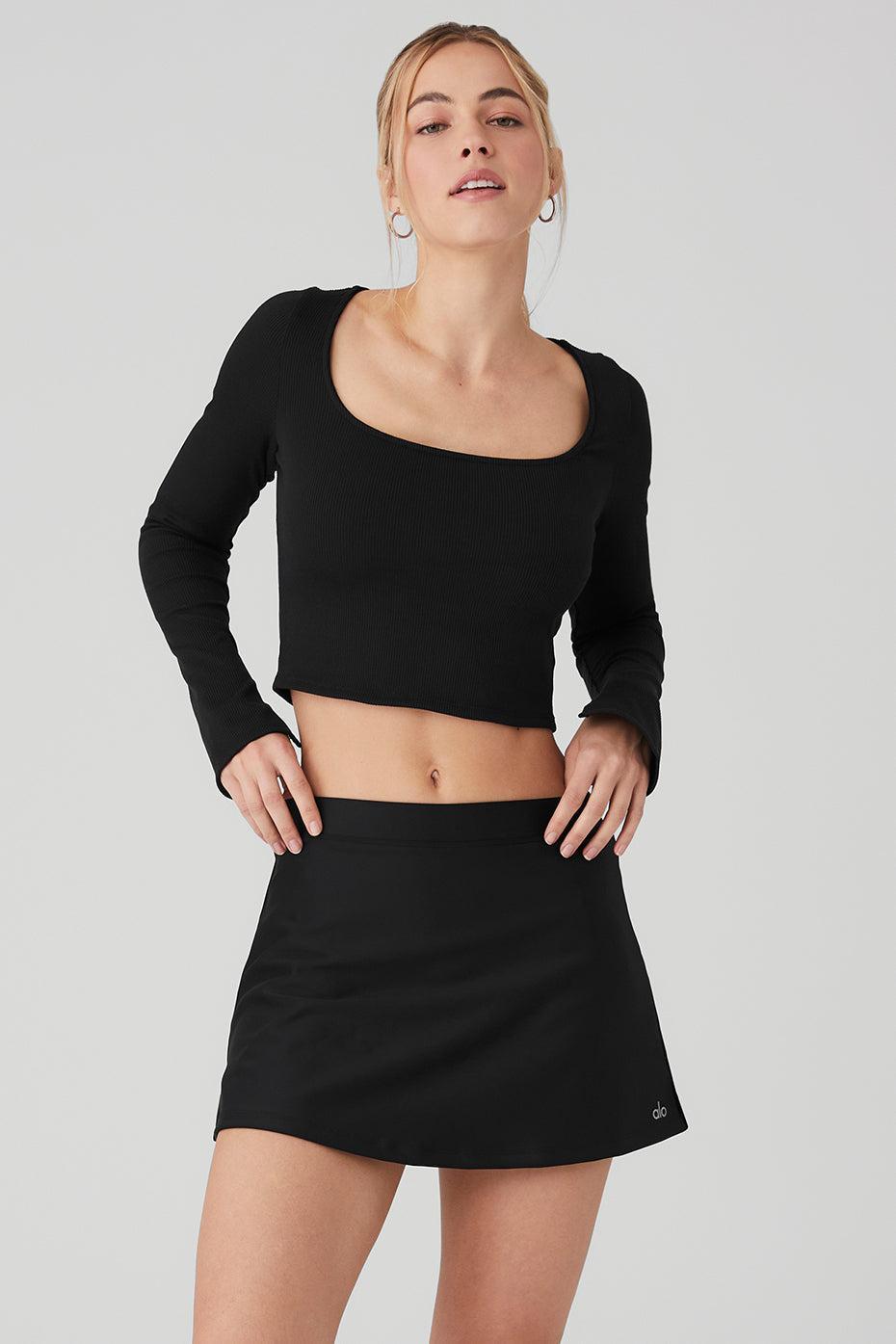 Alosoft Ribbed Show Stopper Long Sleeve Top - Black Product Image