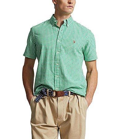 Polo Ralph Lauren Classic Fit Gingham Oxford Short Sleeve Shirt (Summer Emerald/White) Men's Short Sleeve Knit Product Image