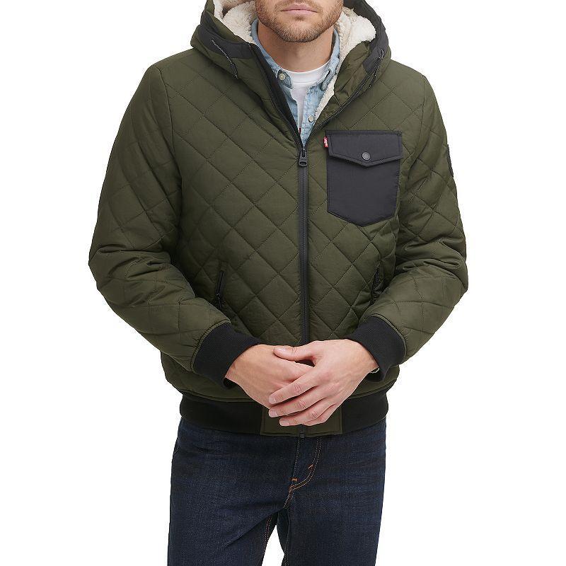 Mens Levis Quilted Sherpa-Lined Bomber Jacket Green Product Image