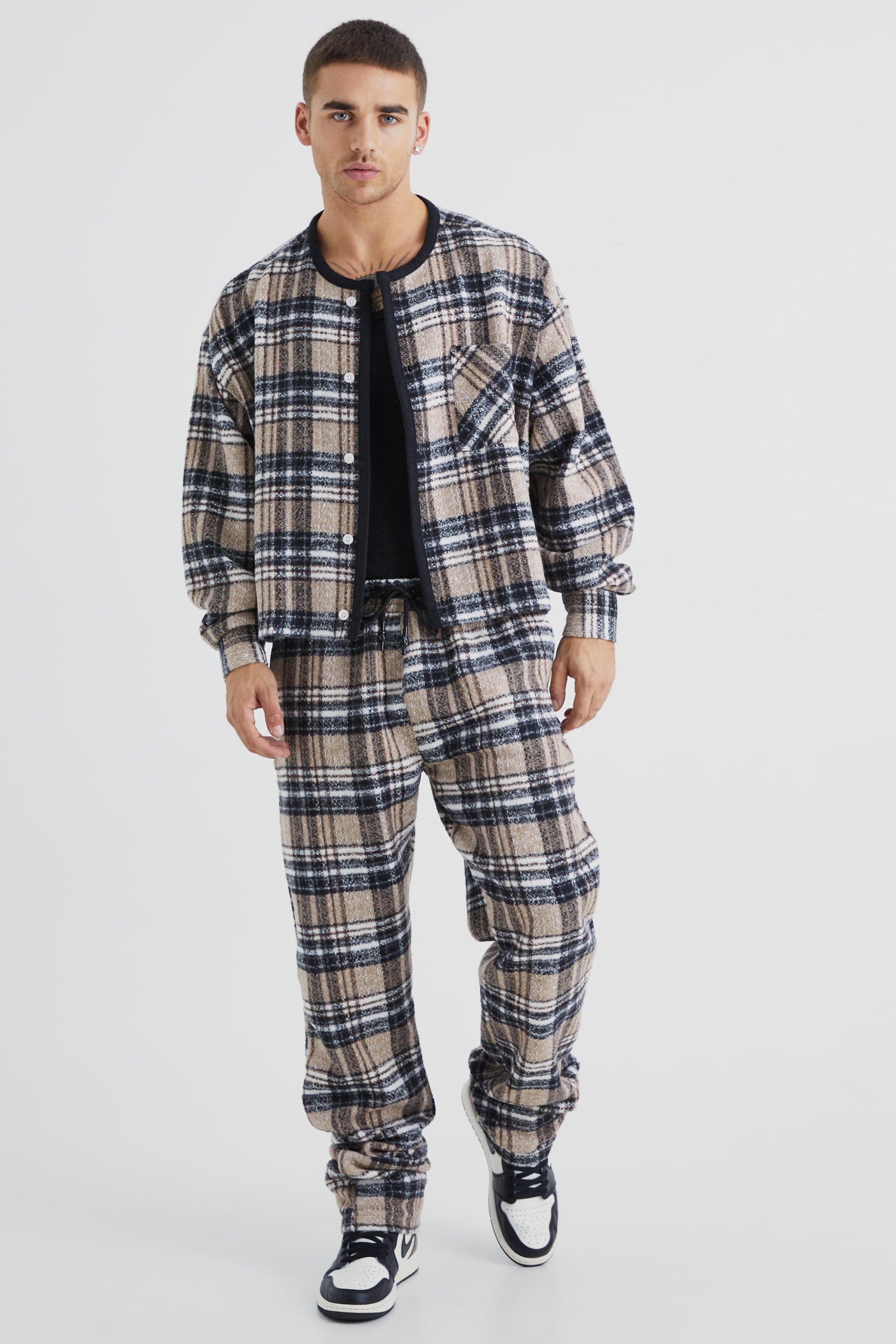 Brushed Check Boxy Bomber Jacket & Straight Leg Pants | boohooMAN USA Product Image