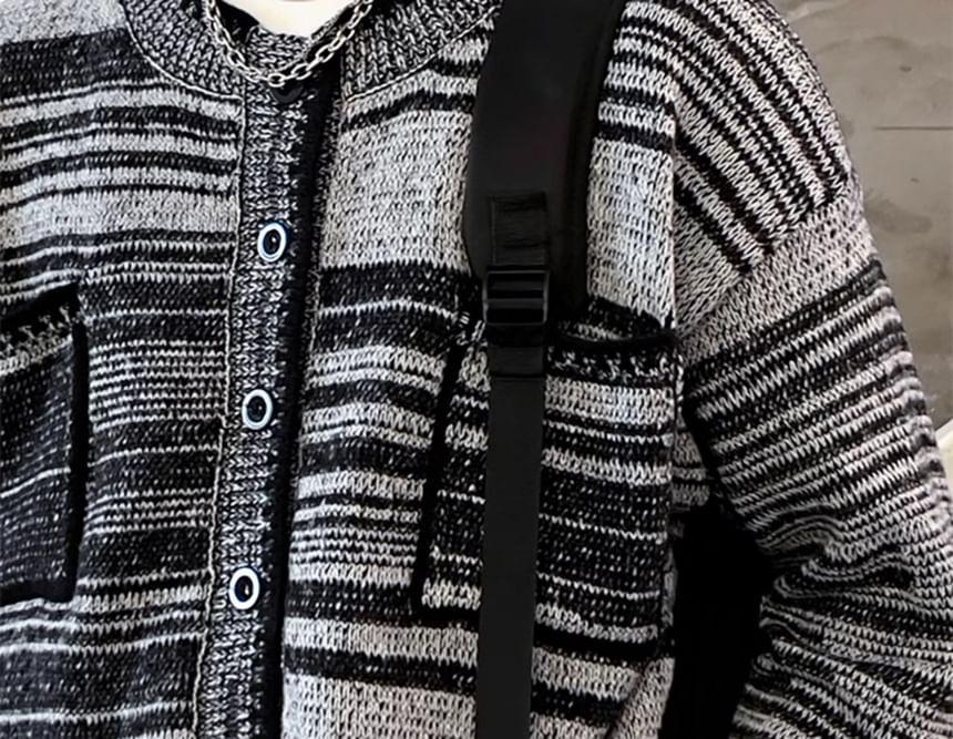 Round Neck Striped Cardigan Product Image