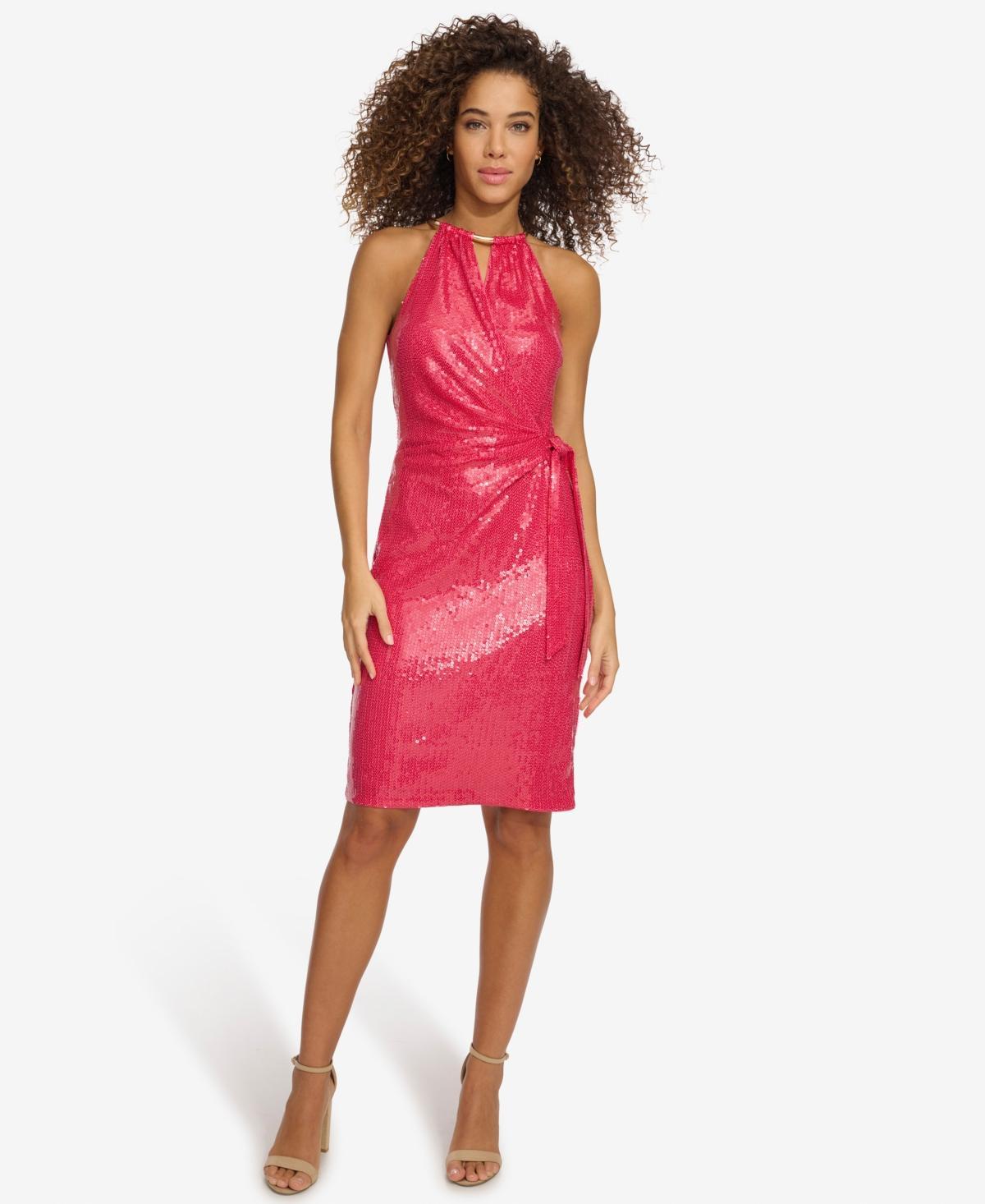 kensie Womens Sequined Faux-Wrap Sheath Dress Product Image