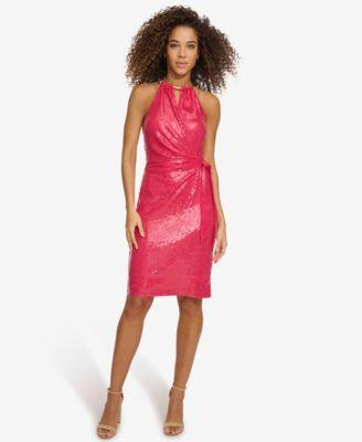 kensie Womens Sequined Faux-Wrap Sheath Dress Product Image