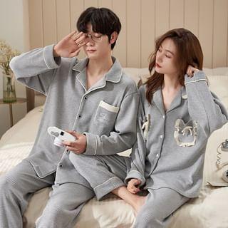 Couple Matching Loungewear Set : Long-Sleeve Pocket Top + Pants Product Image