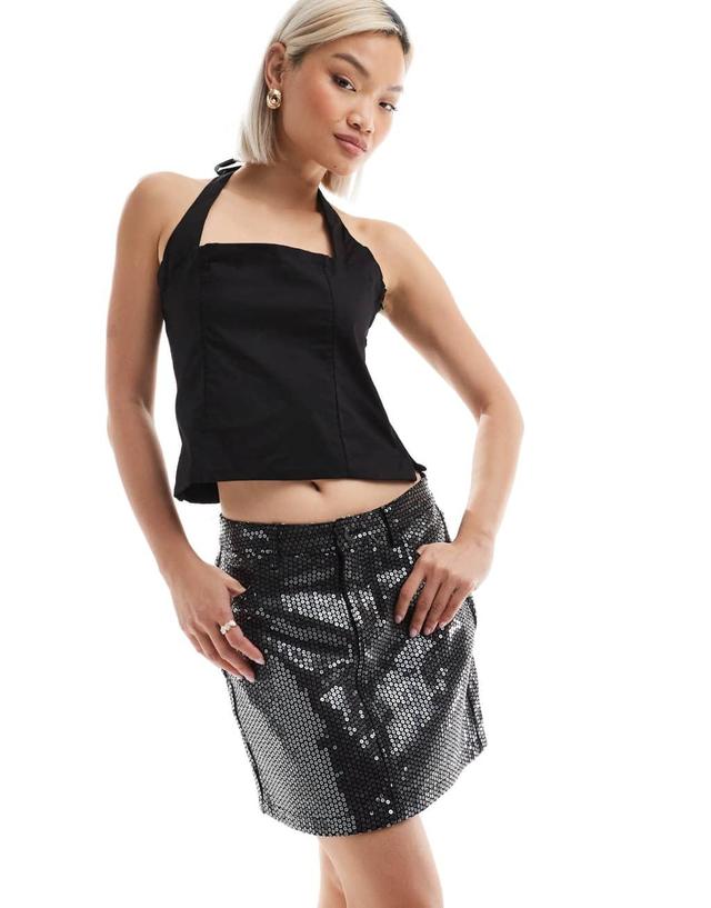 ONLY mini skirt in black sequin Product Image