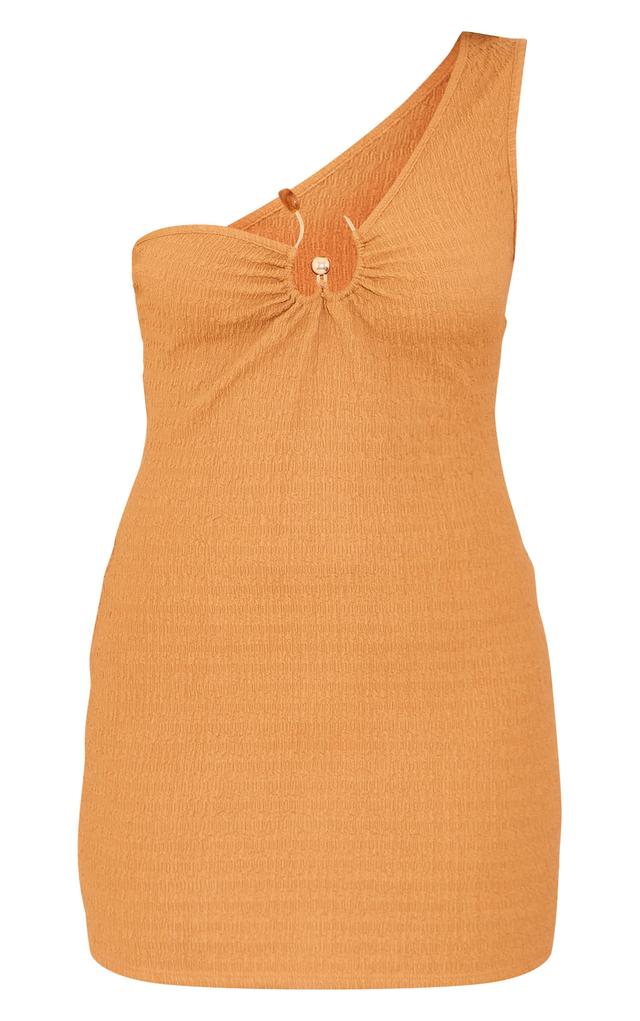 Camel Trim Detail One Shoulder Bodycon Dress Product Image