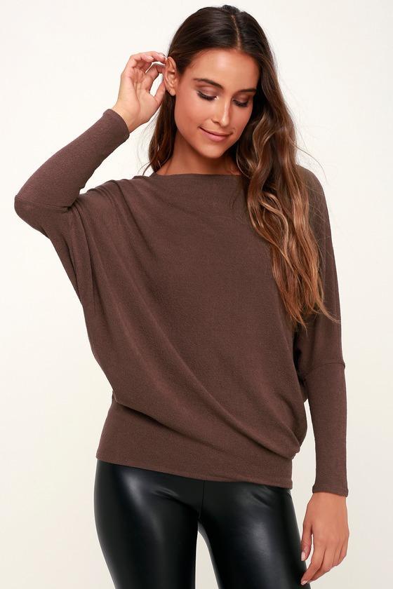 Verla Washed Plum Purple Dolman Sleeve Sweater Top Product Image