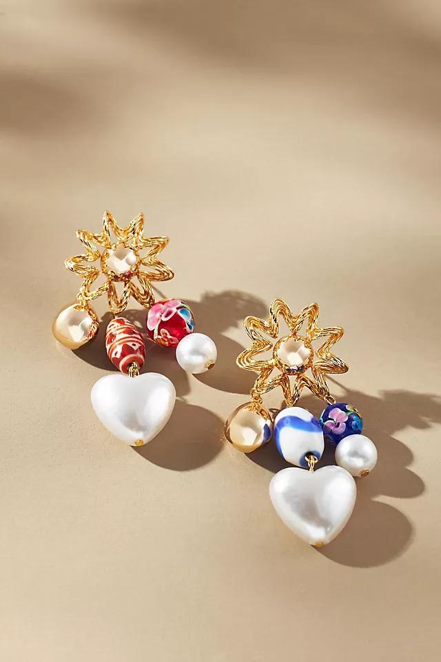 Mixed Ceramic Beaded Heart Drop Earrings Product Image