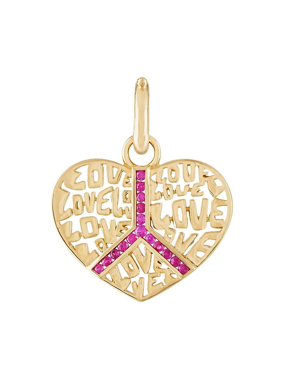 Womens Peace & Love 14K Yellow Gold & Ruby Mantra Pendant Product Image