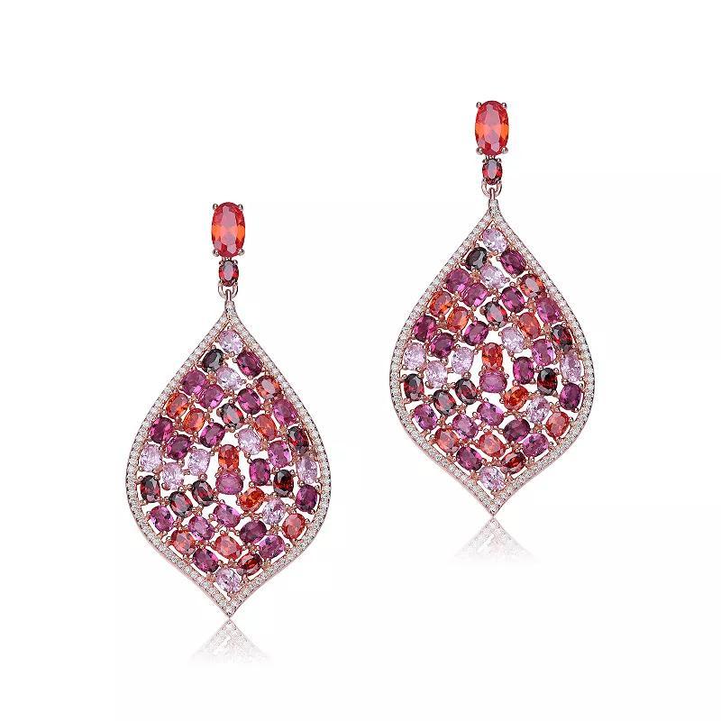 18k Gold over Sterling Silver Cubic Zirconia Drop Earrings, Womens, Pink Tone Red Team Product Image