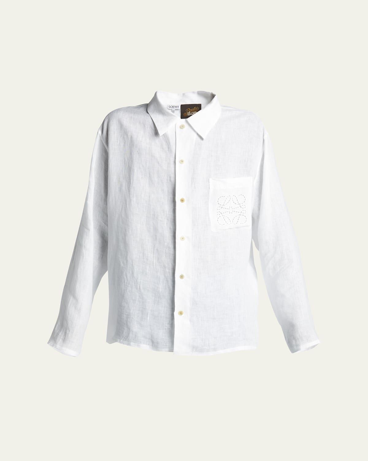 Mens Linen Embroidered Anagram Linen-Blend Shirt Product Image