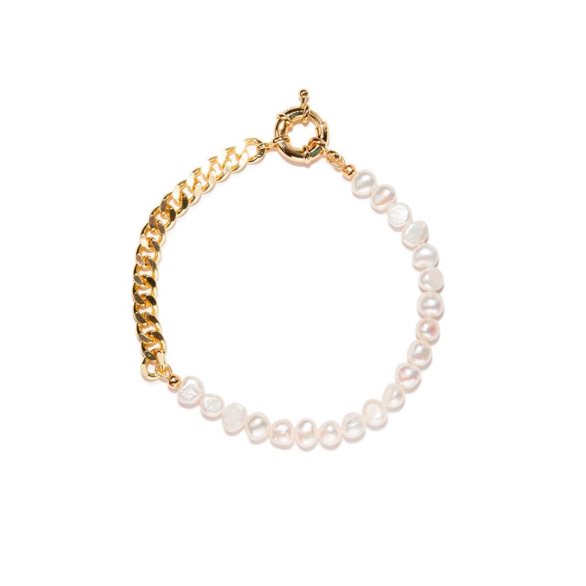 Joey Baby 18K Gold Plated Freshwater Pearl with Cuban Chain - Lauren Bracelet 7 For Women and Girls Product Image