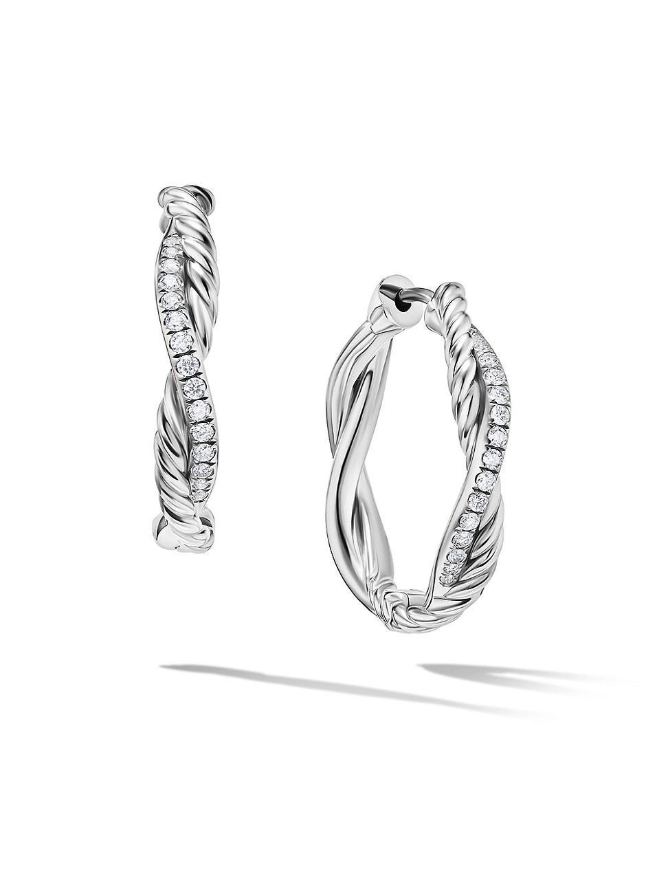 David Yurman Sterling Silver Infinity Diamond Twist Small Hoop Earrings Product Image