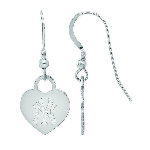 LogoArt Sterling Silver New York Yankees Heart Dangle Earrings, Womens Product Image