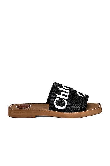 Chloe Woody Flat Slides in Black - Black. Size 41 (also in 35). Product Image