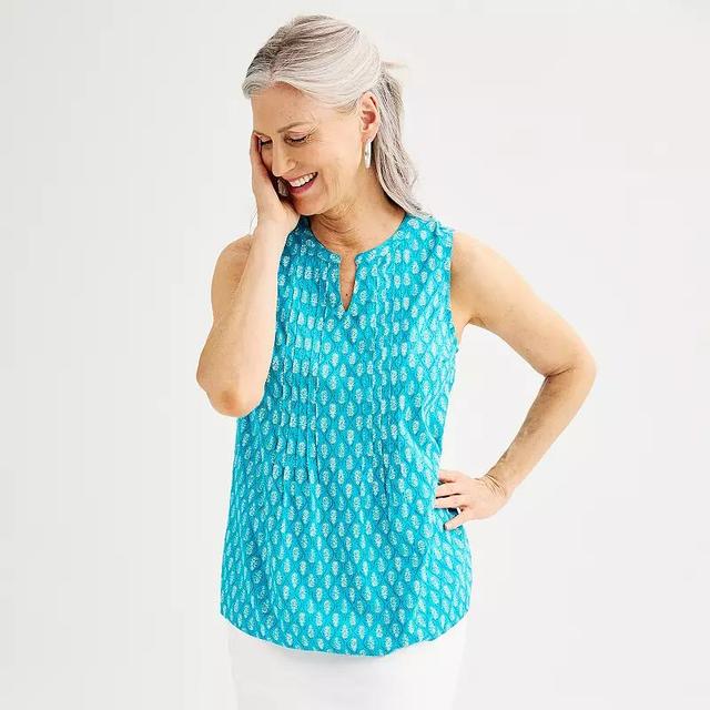 Womens Croft & Barrow Pintuck Sleeveless Shell Top Blue Small Tile Product Image