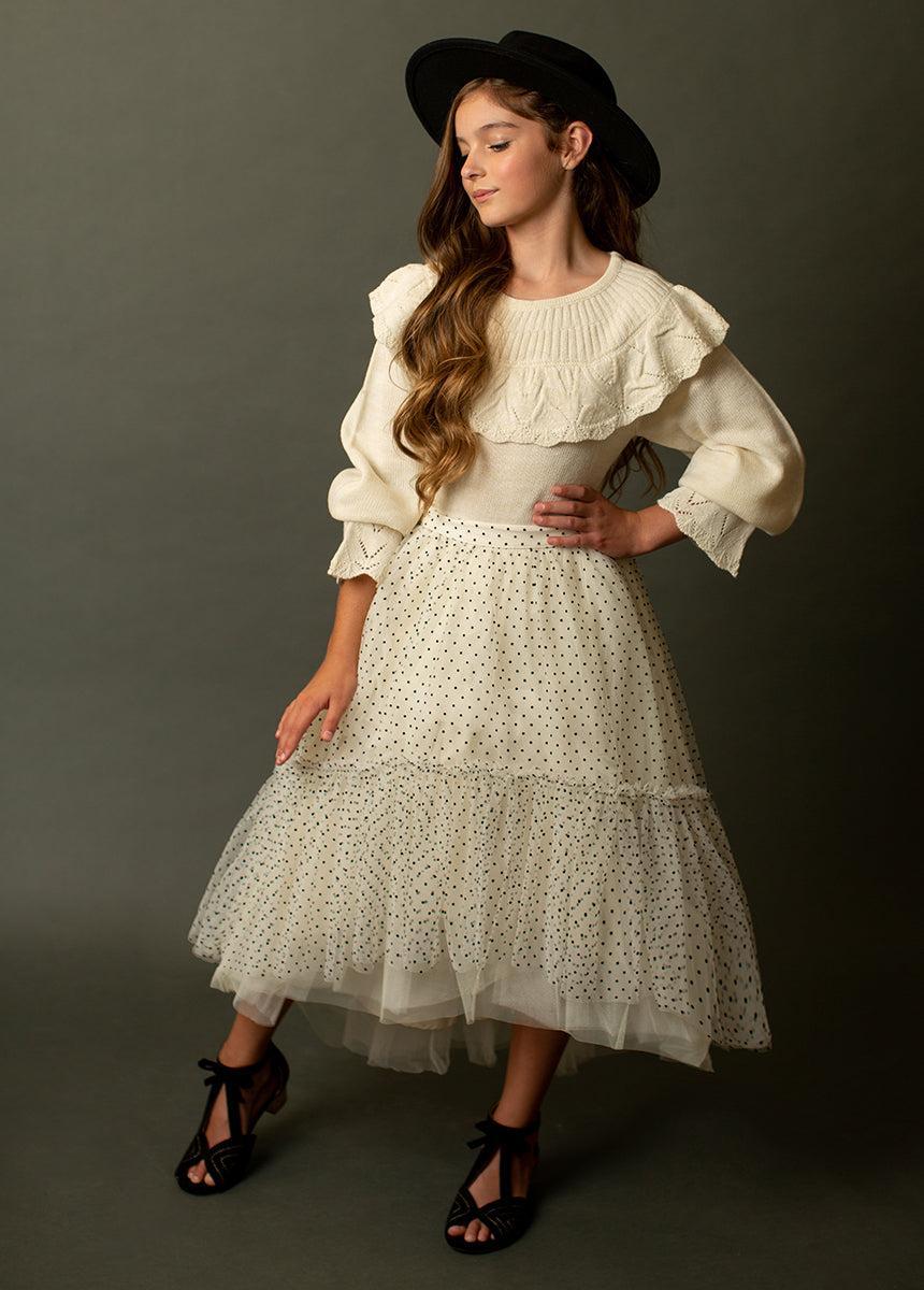 Brigitte Skirt in Cream Black Dot Product Image