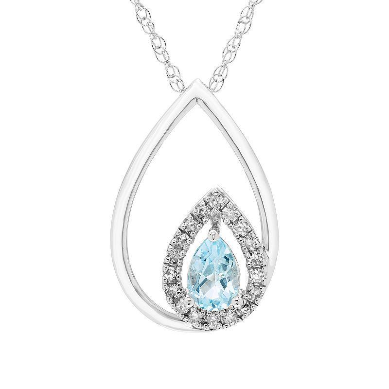 Boston Bay Diamonds Sterling Silver Diamond Accent & Gemstone Pear Shape Pendant Necklace, Womens Blue Product Image