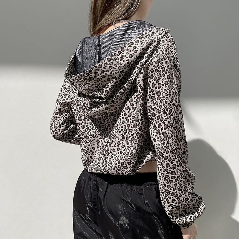 Leopard Print Hood Zip Jacket Product Image