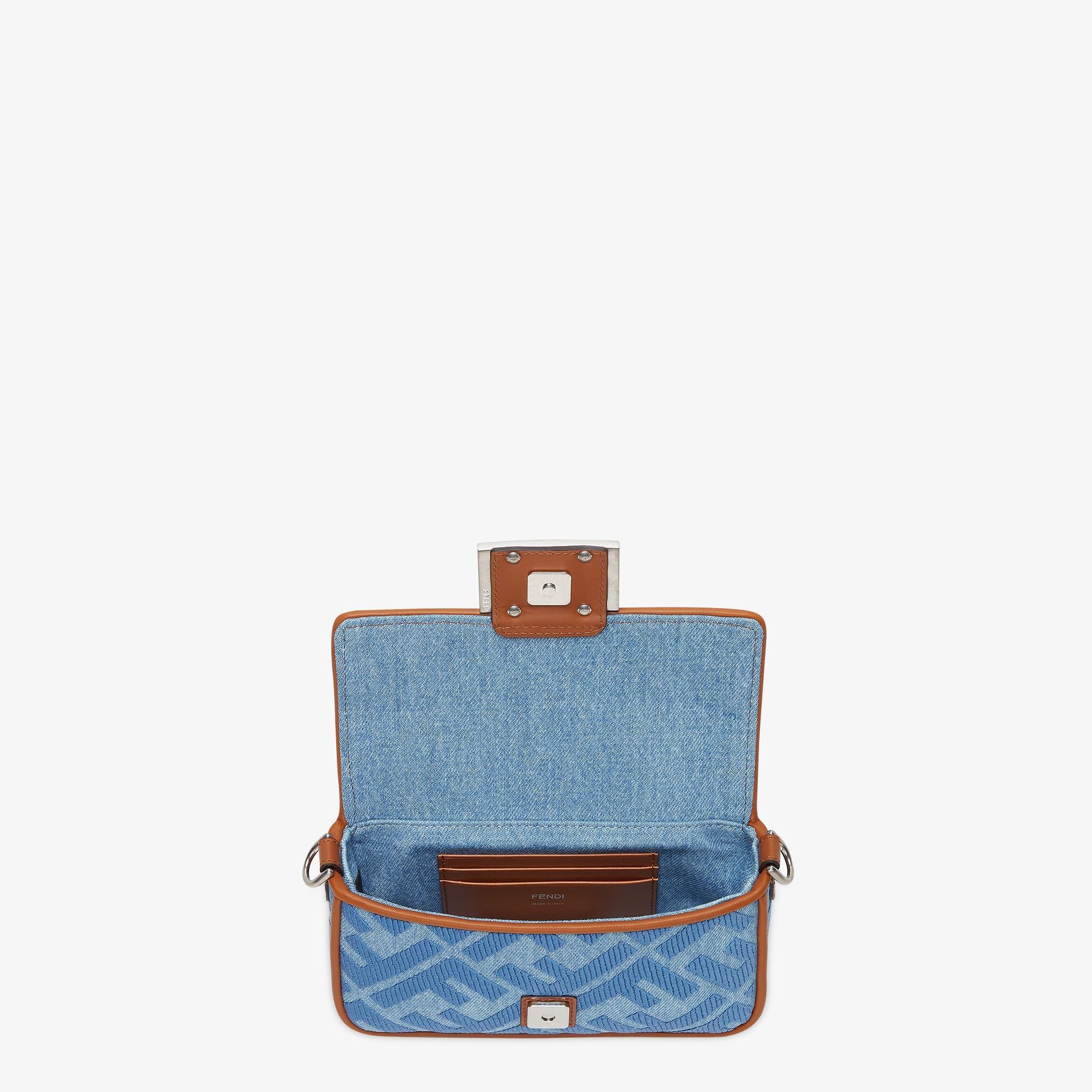 Baguette MiniLight blue denim bag with FF embroidery Product Image