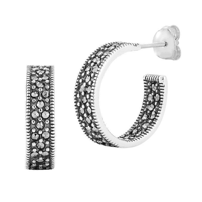 Sunkissed Sterling Sterling Silver Oxidized Flat Cubic Zirconia Small Hoop Earrings, Womens, Silver Tone Product Image