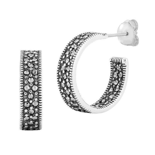 Sunkissed Sterling Sterling Silver Oxidized Flat Cubic Zirconia Small Hoop Earrings, Womens, Silver Tone Product Image