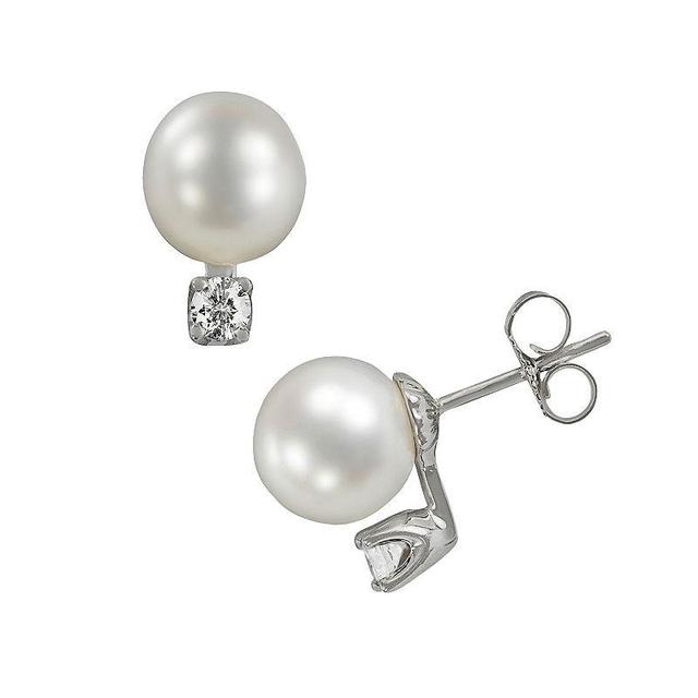 18k White Gold 1/5-ct. T.W. Diamond and AAA Akoya Cultured Pearl Stud Earrings, Womens Product Image