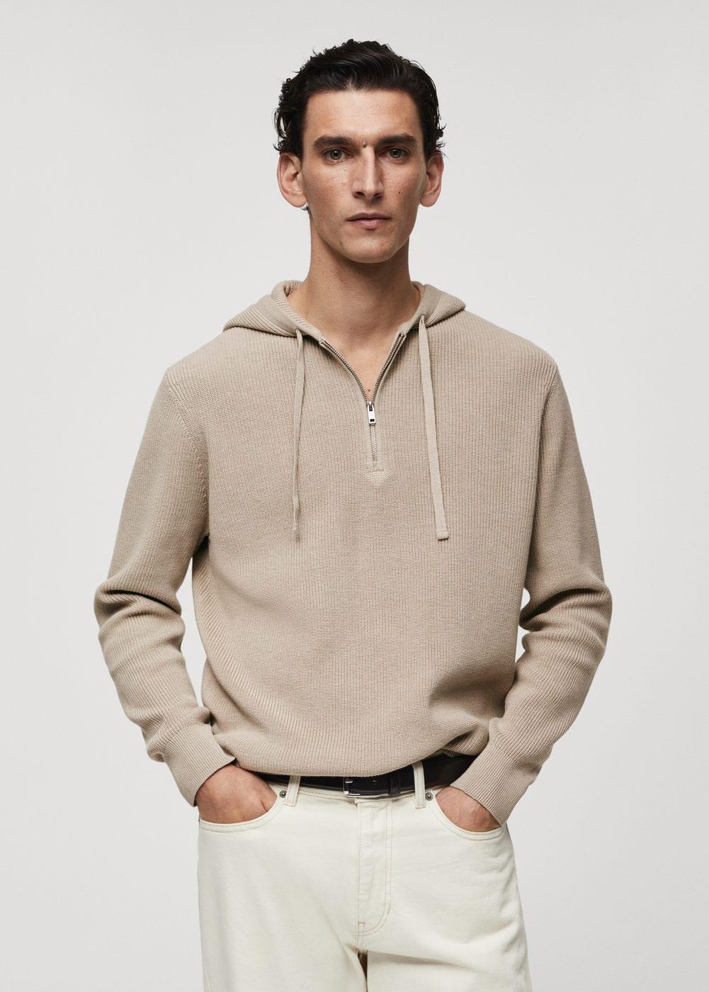 MANGO MAN - Hooded knit sweatshirt light/pastel greyMen Product Image