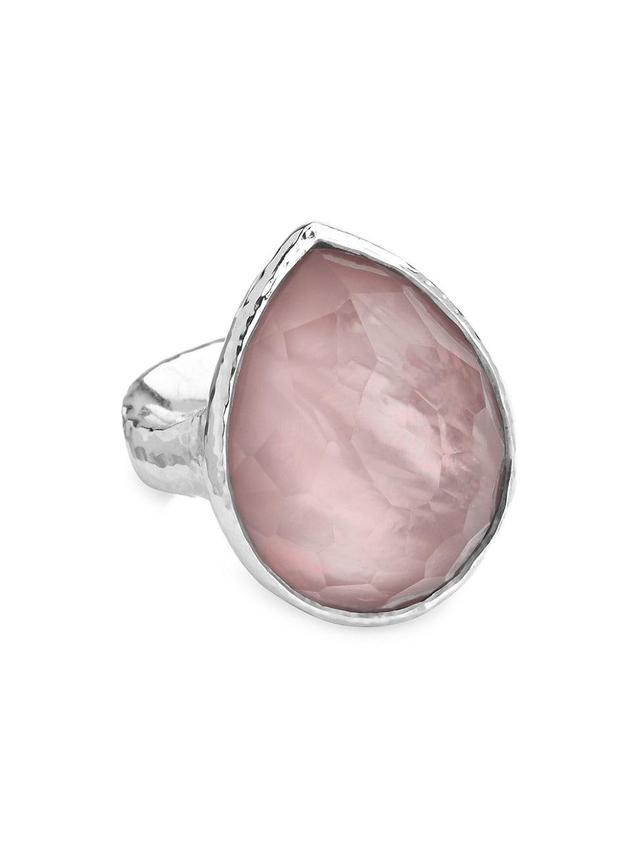 Womens Rock Candy Sterling Silver, Rock Crystal & Shell Large Teardrop Ring - Pink Mother Of Pearl - Size 7 - Pink Mother Of Pearl - Size 7 Product Image