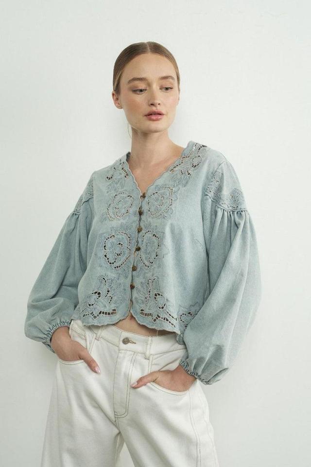 Embroidered Denim Top Product Image