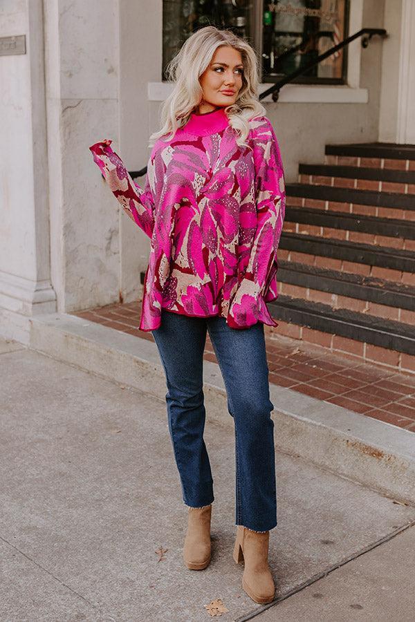 Touch Of Fall Sweater Top in Hot Pink Product Image