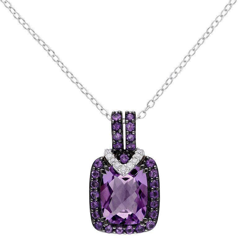 Stella Grace Sterling Silver Amethyst, African Amethyst & Diamond Accent Halo Pendant, Womens Purple Product Image