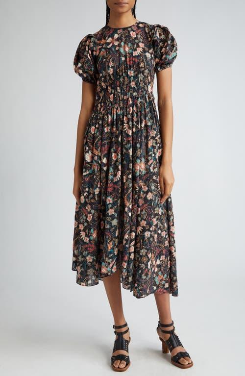 Eden Puff-Sleeve Floral-Print Midi Dress Product Image