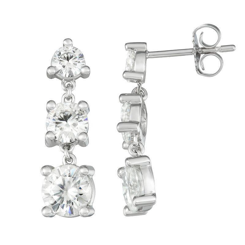 Charles & Colvard 1/5 Ct. T.w. Lab Created Moissanite Three Stone Drop Earrings In 14K White Gold Product Image