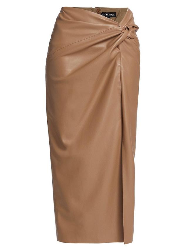 Womens Eileen Twisted Faux Leather Midi-Skirt Product Image