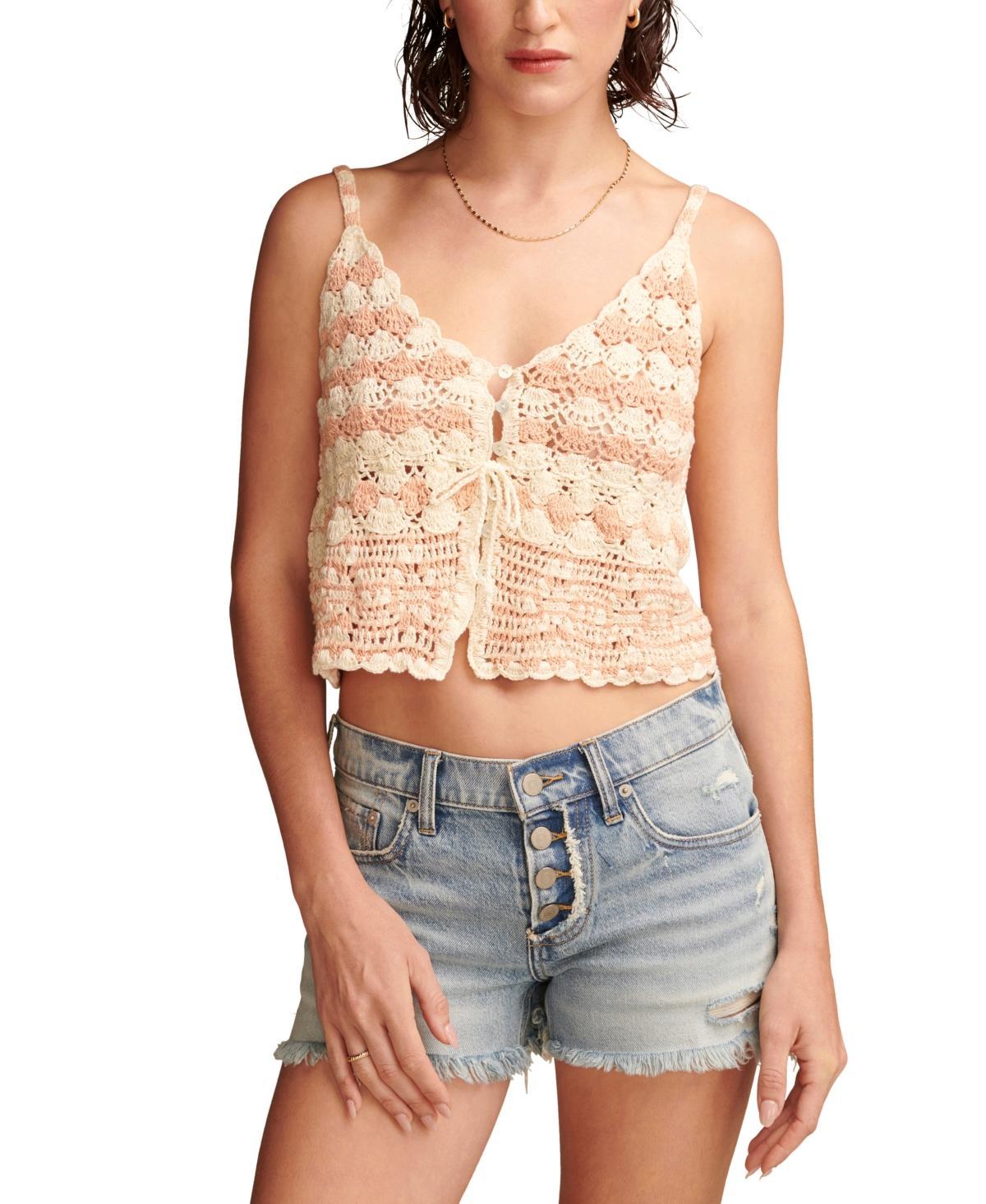 Lucky Brand Womens Cotton Crochet Tie-Front Tank Product Image