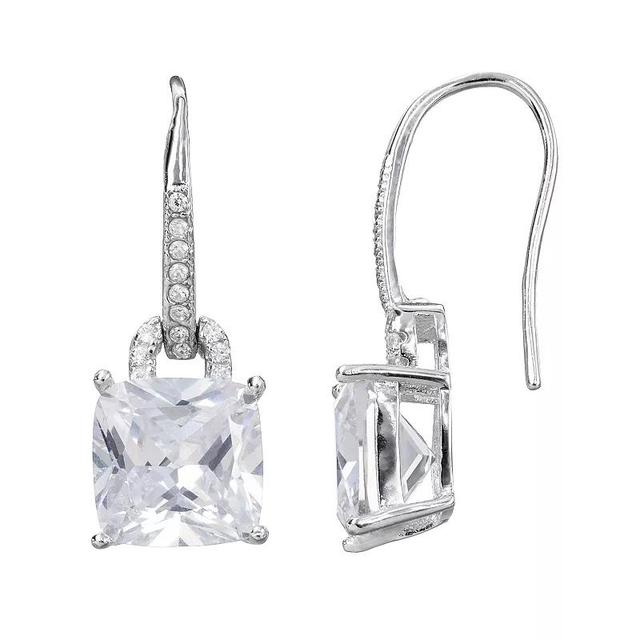 Cubic Zirconia Sterling Silver Square Drop Earrings, Womens, White Product Image