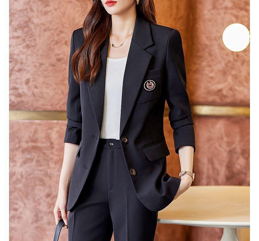 Lapel Collar Plain Single Breasted Blazer / High Rise Plain Slacks / Mini Pleated Skirt / Set Product Image