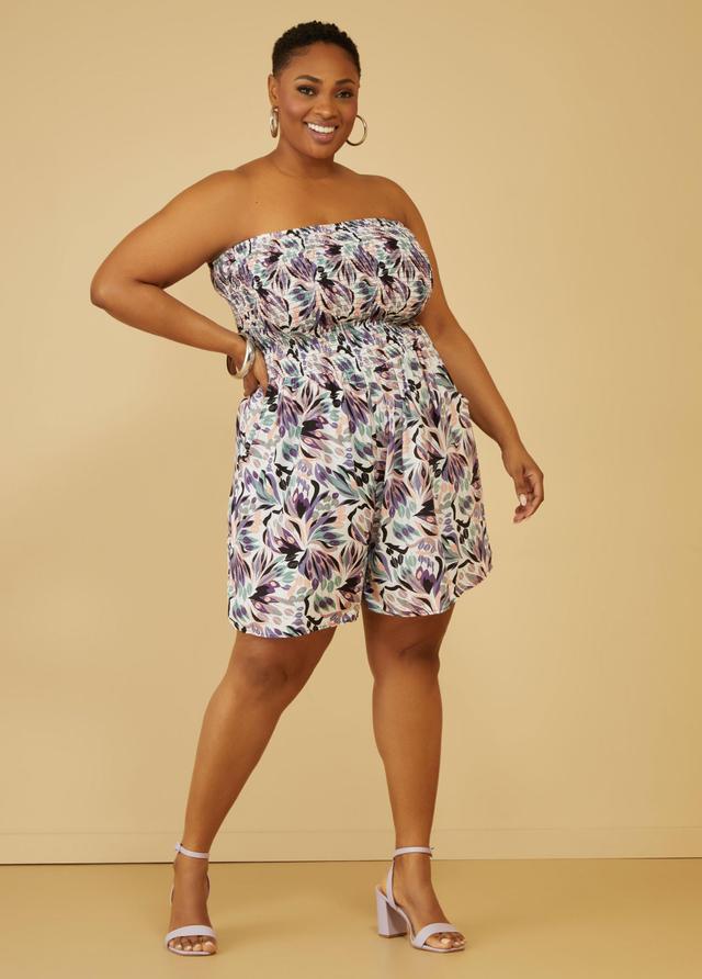 Plus Size Strapless Floral Print Romper Ashley Stewart Product Image