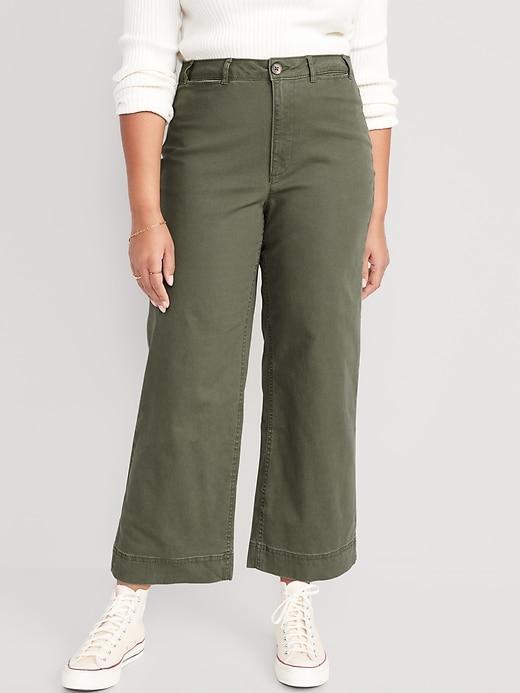 High-Waisted Crop Chino Wide-Leg Pants Product Image