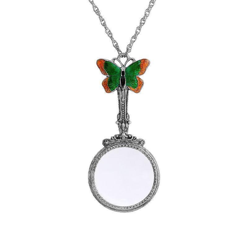 1928 Silver Tone Enameled Butterfly Magnifying Glass Necklace, Womens, Multi Product Image