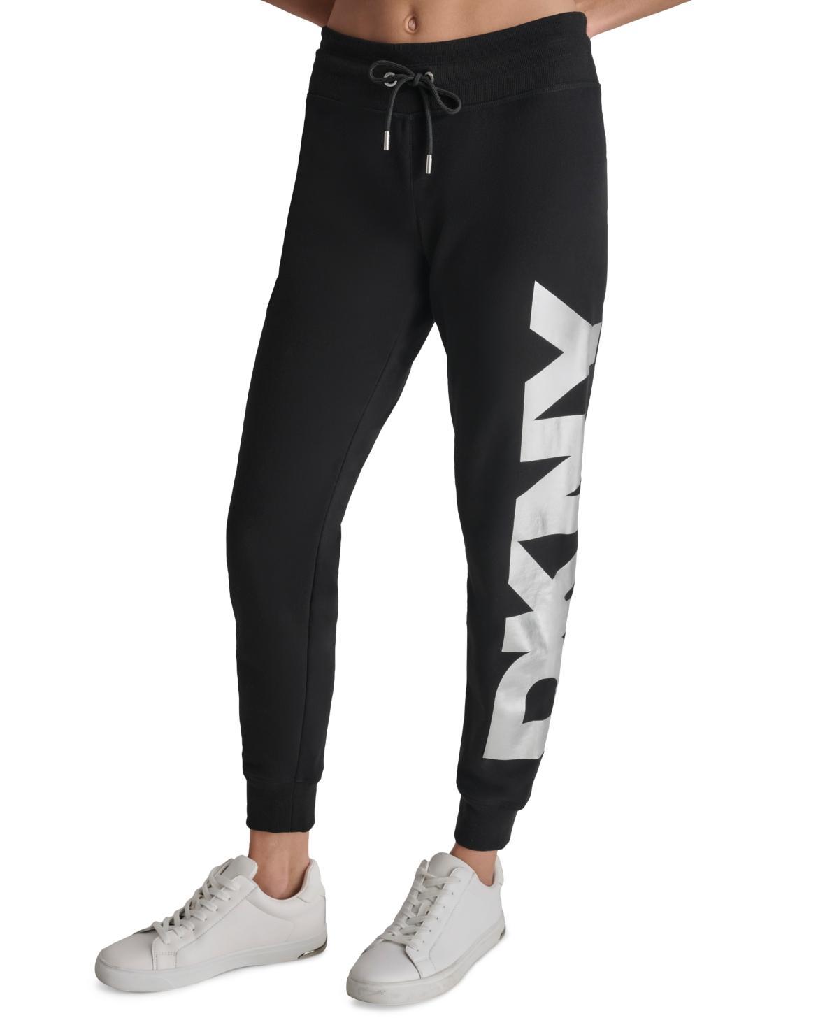 Dkny Womens Exploded Logo Cuff Fleece Jogger Sweatpants - Black Product Image