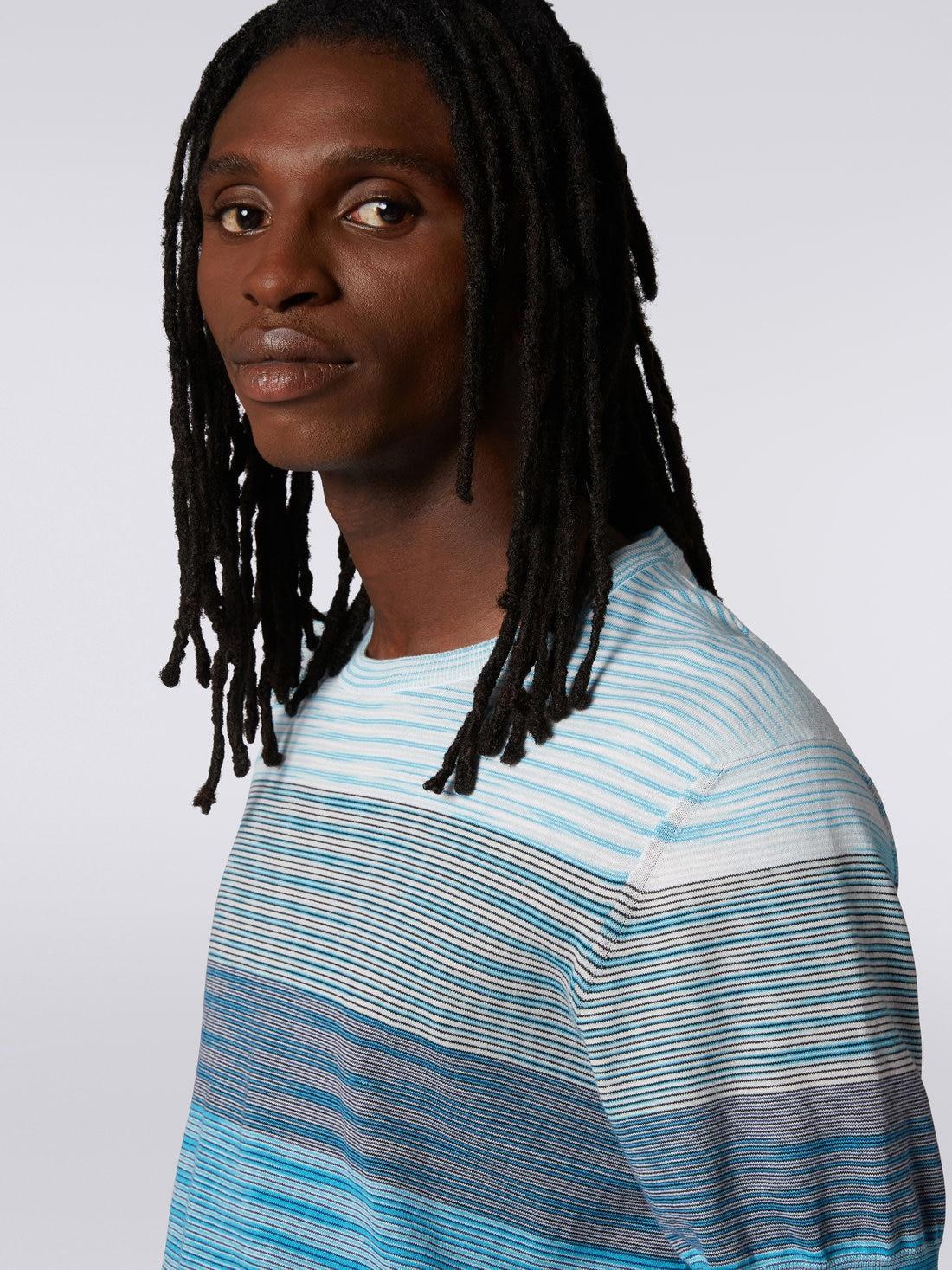 Short-sleeved crew-neck T-shirt in cotton knit with dégradé stripes White & Sky Blue | Missoni product image