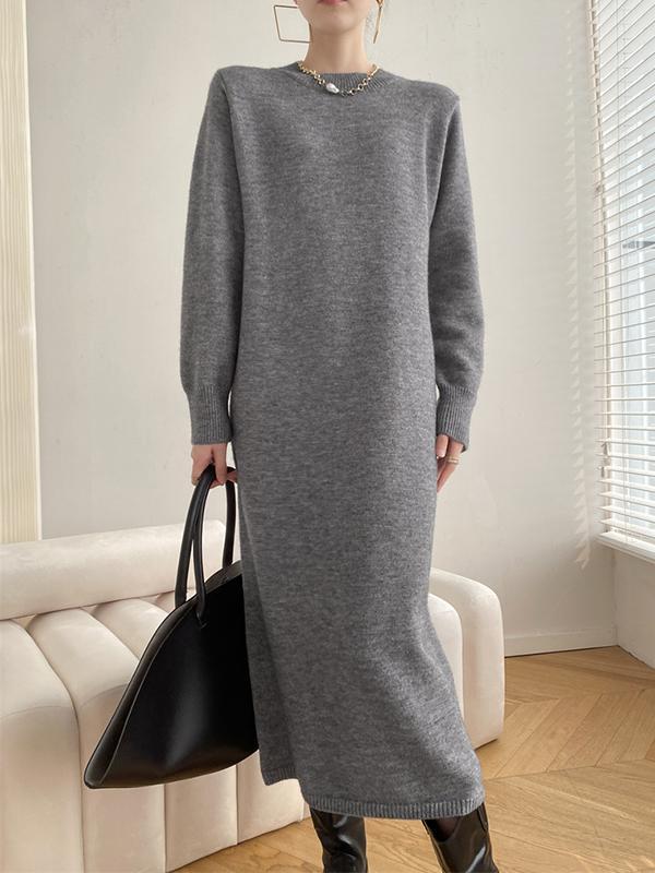 Urban Loose Long Sleeves Solid Color Round-Neck Sweater Dresses product image