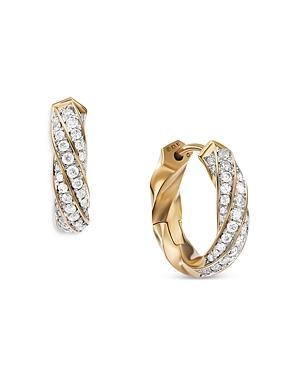 David Yurman Cable Edge Huggie Hoop Earrings in Recycled 18K Yellow Gold with Pave Diamonds Product Image