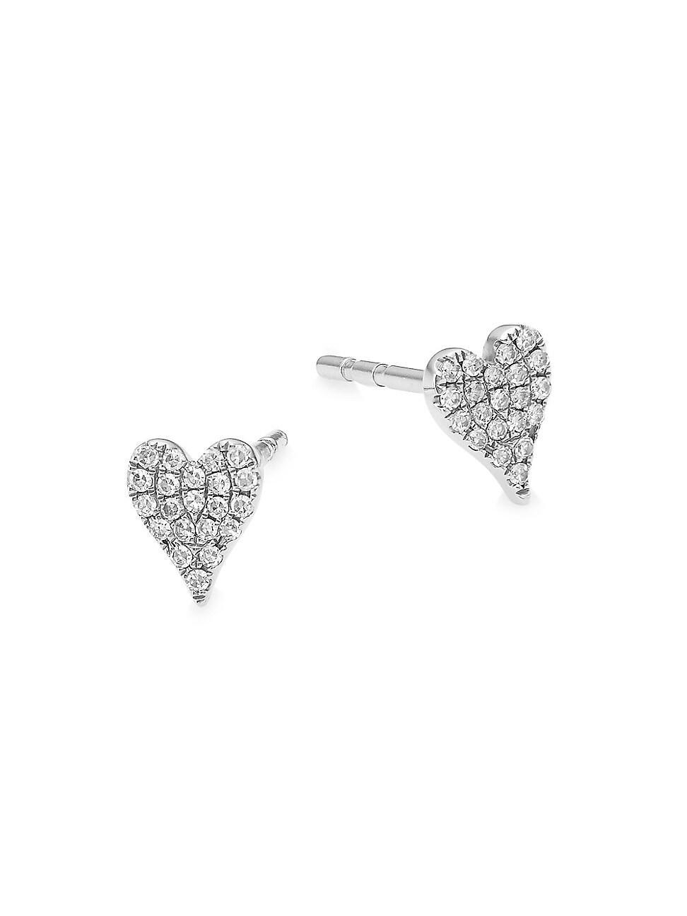 Womens 14K White Gold & 0.10 TCW Diamond Heart Stud Earrings Product Image