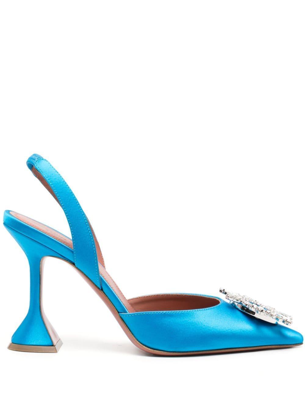 Womens Pale Blue Begum Crystal-embellished Slingback Satin Heels Product Image