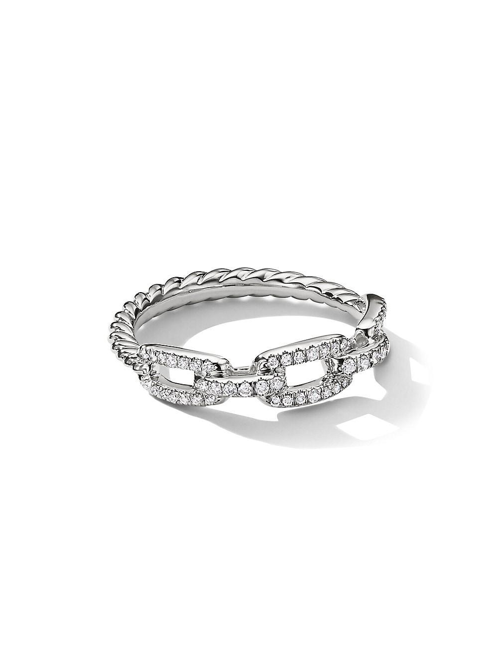 Womens Stax Chain Link Ring in 18K White Gold with Pav Diamonds Product Image