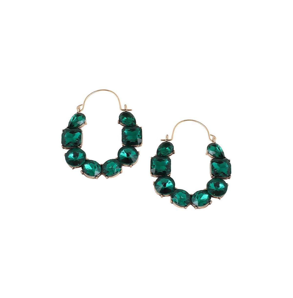 Sohi Womens Green Embellished Hoop Earrings Product Image